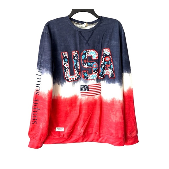 NWOT Simply Southern Red White Blue Patriotic Flag USA Pullover Shirt SZ L - Picture 10 of 10